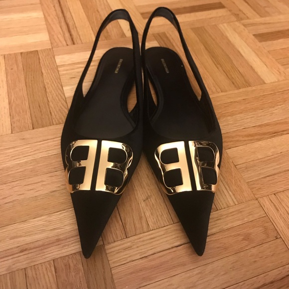 NWT Balenciaga Velvet BB Knife Slingback Flat - Picture 4 of 8